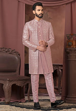Load image into Gallery viewer, Pink Silk Jacket Style Sherwani
