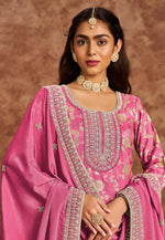 Load image into Gallery viewer, Pink Silk Jacquard Straight Suit
