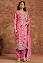 Load image into Gallery viewer, Pink Silk Jacquard Straight Suit
