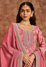 Load image into Gallery viewer, Pink Silk Jacquard Straight Suit
