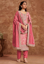 Load image into Gallery viewer, Pink Silk Jacquard Straight Suit
