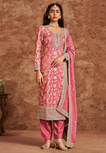 Load image into Gallery viewer, Pink Silk Jacquard Straight Suit
