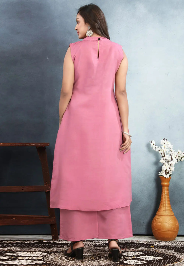 Pink Silk Kurta Set With Palazzo