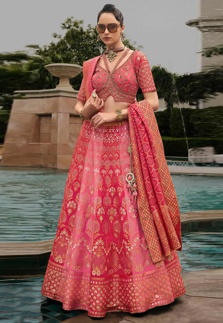 Pink Silk Lehenga Choli For Wedding