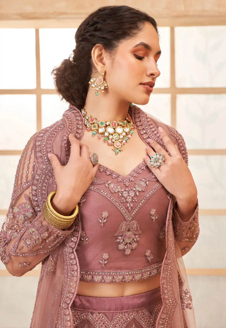 Pink Silk Net Circular Lehenga Choli