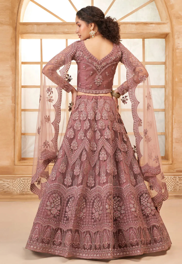 Pink Silk Net Circular Lehenga Choli