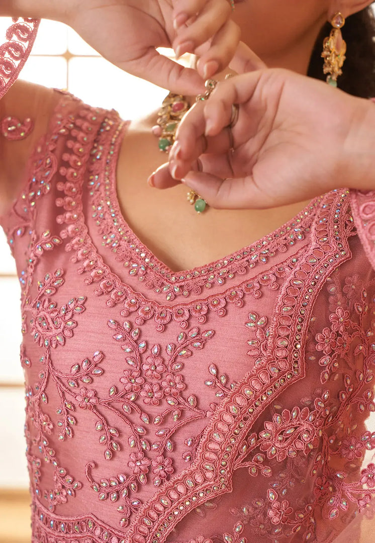 Pink Silk Net Lehenga Choli