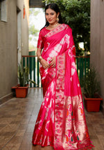 Load image into Gallery viewer, Pink Silk Paithani Saree