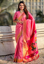 Load image into Gallery viewer, Pink Silk Paithani Saree