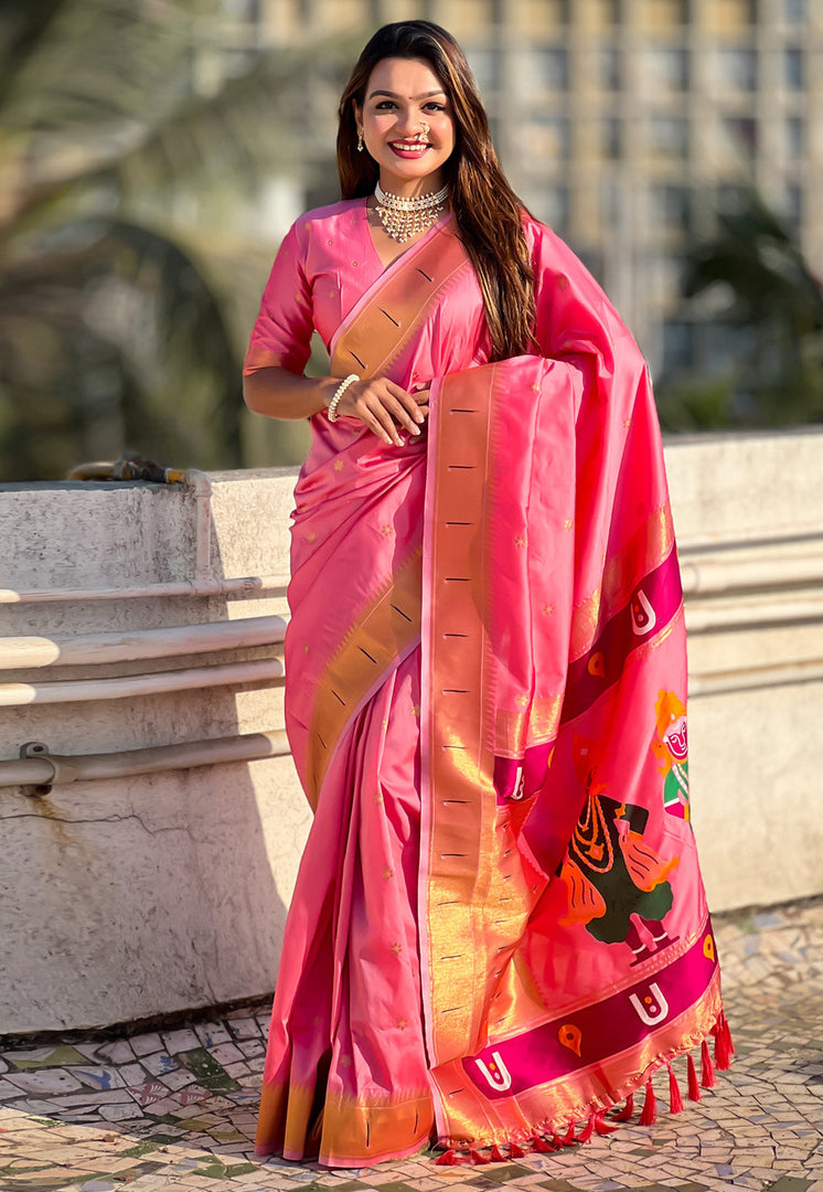Pink Silk Paithani Saree
