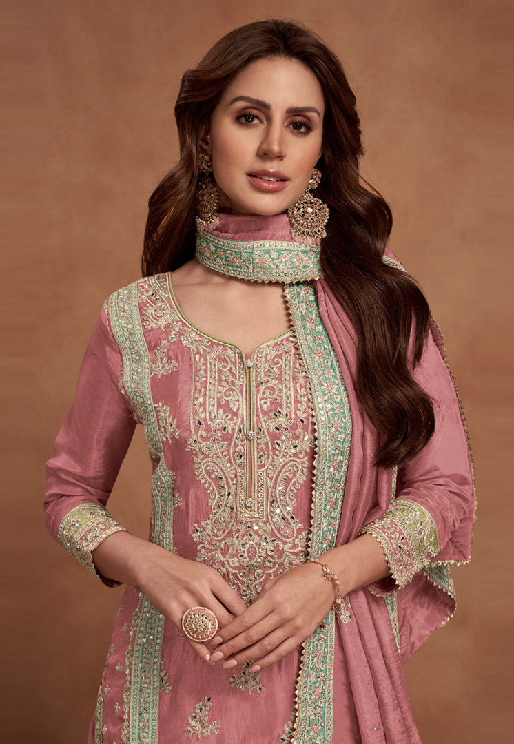Pink Silk Palazzo Suit