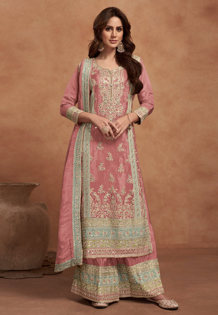 Pink Silk Palazzo Suit