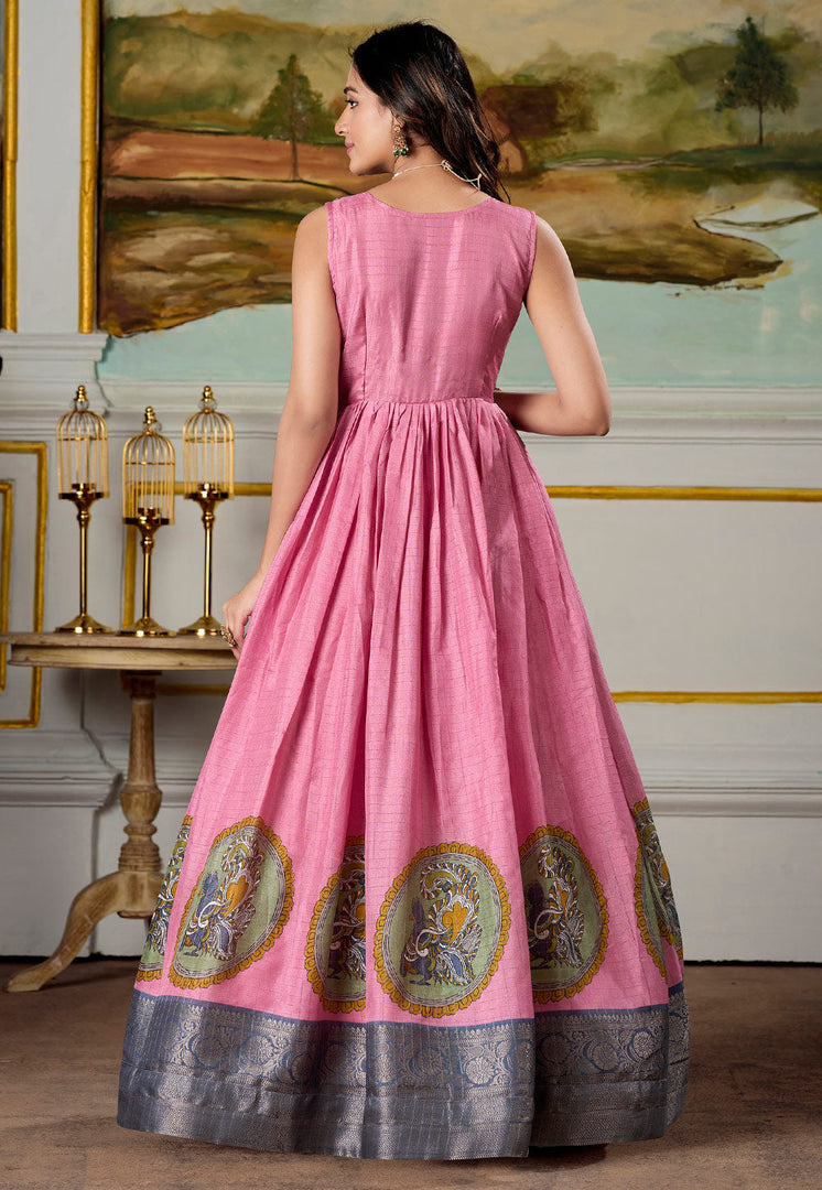 Pink Silk Printed Gown
