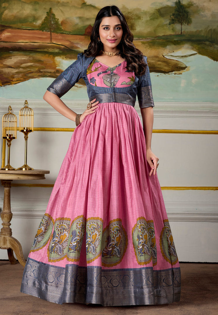Pink Silk Printed Gown