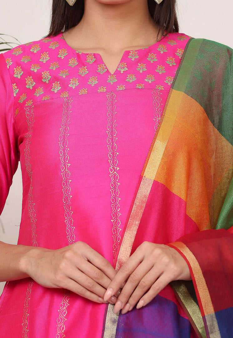 Pink Silk Readymade Churidar Salwar Suit