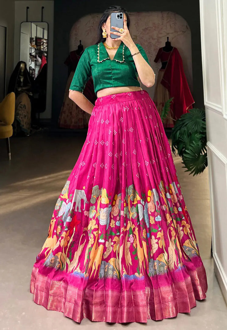 Pink Silk Readymade Circular Lehenga Choli