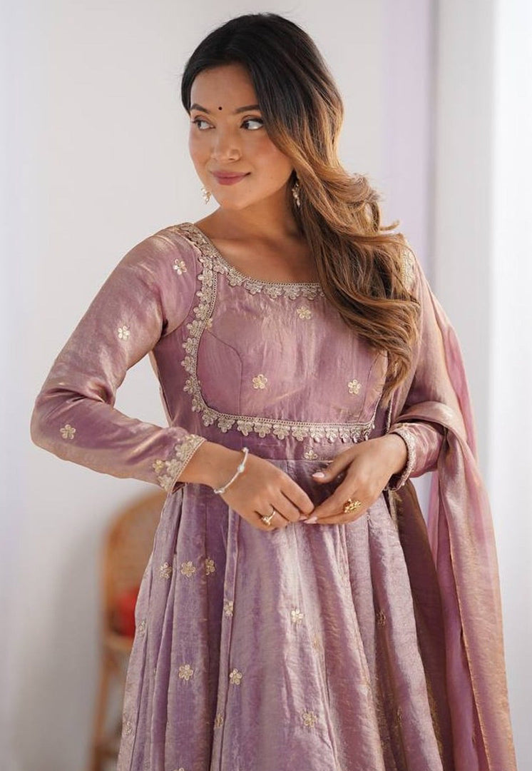 Pink Silk Readymade Long Anarkali Suit