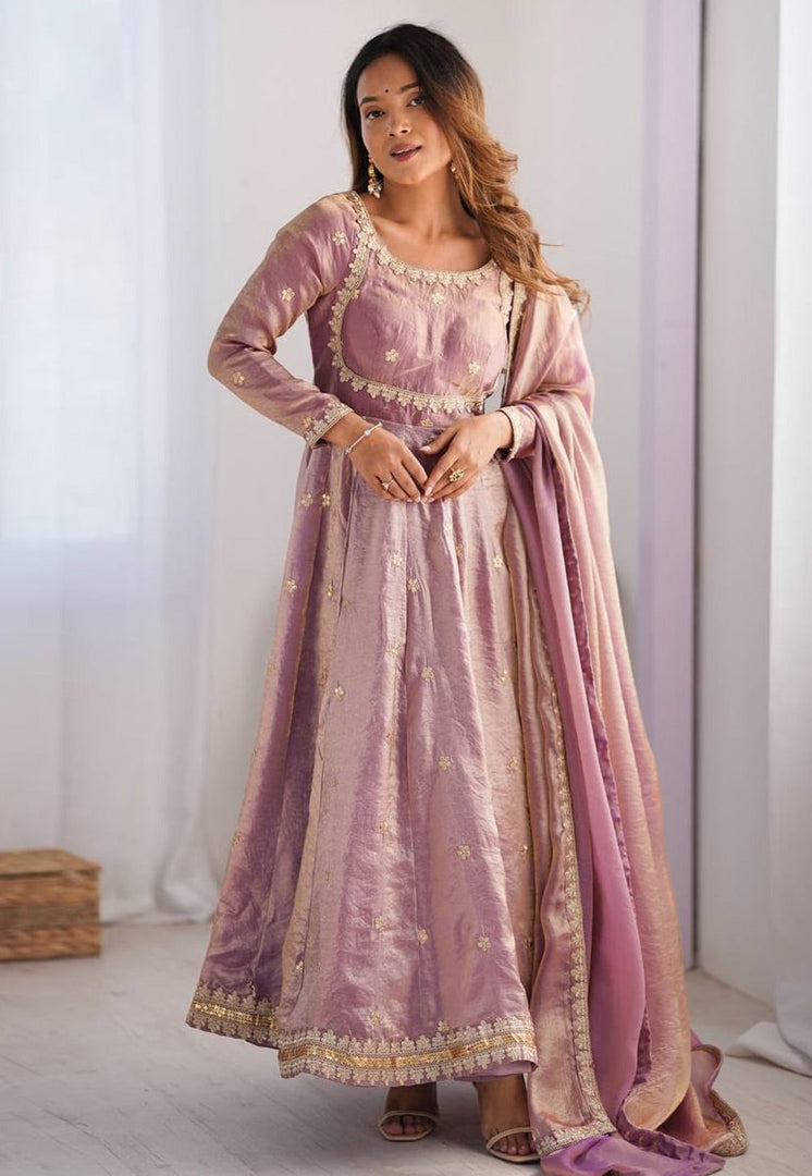 Pink Silk Readymade Long Anarkali Suit