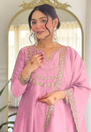 Pink Silk Readymade Long Anarkali Suit