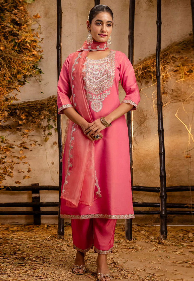Pink Silk Readymade Pakistani Suit