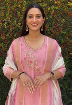 Load image into Gallery viewer, Pink Silk Readymade Pant Style Suit
