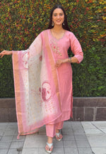Load image into Gallery viewer, Pink Silk Readymade Pant Style Suit

