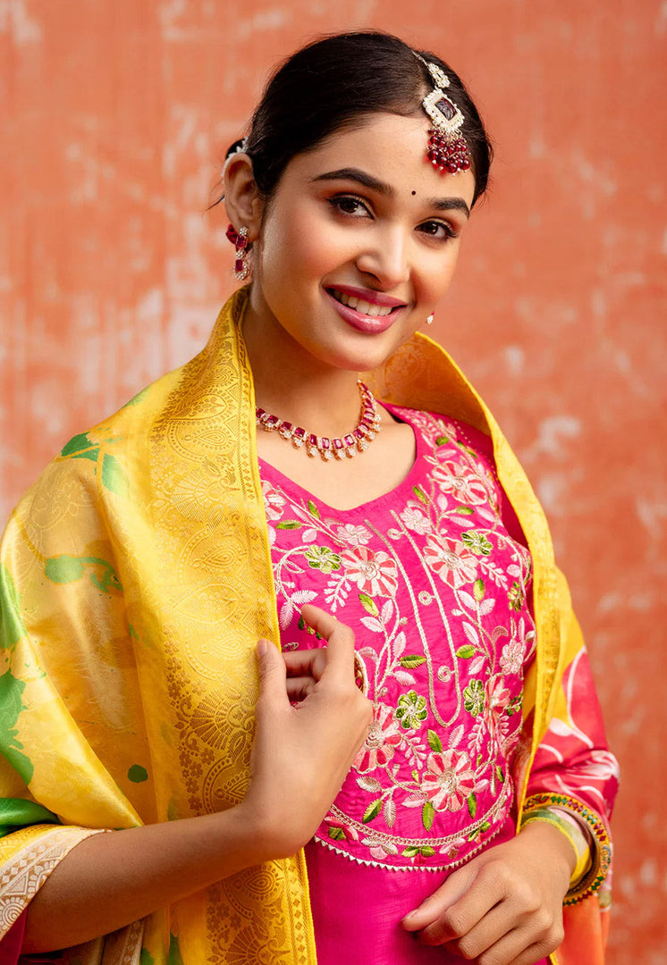 Pink Silk Readymade Pant Style Suit