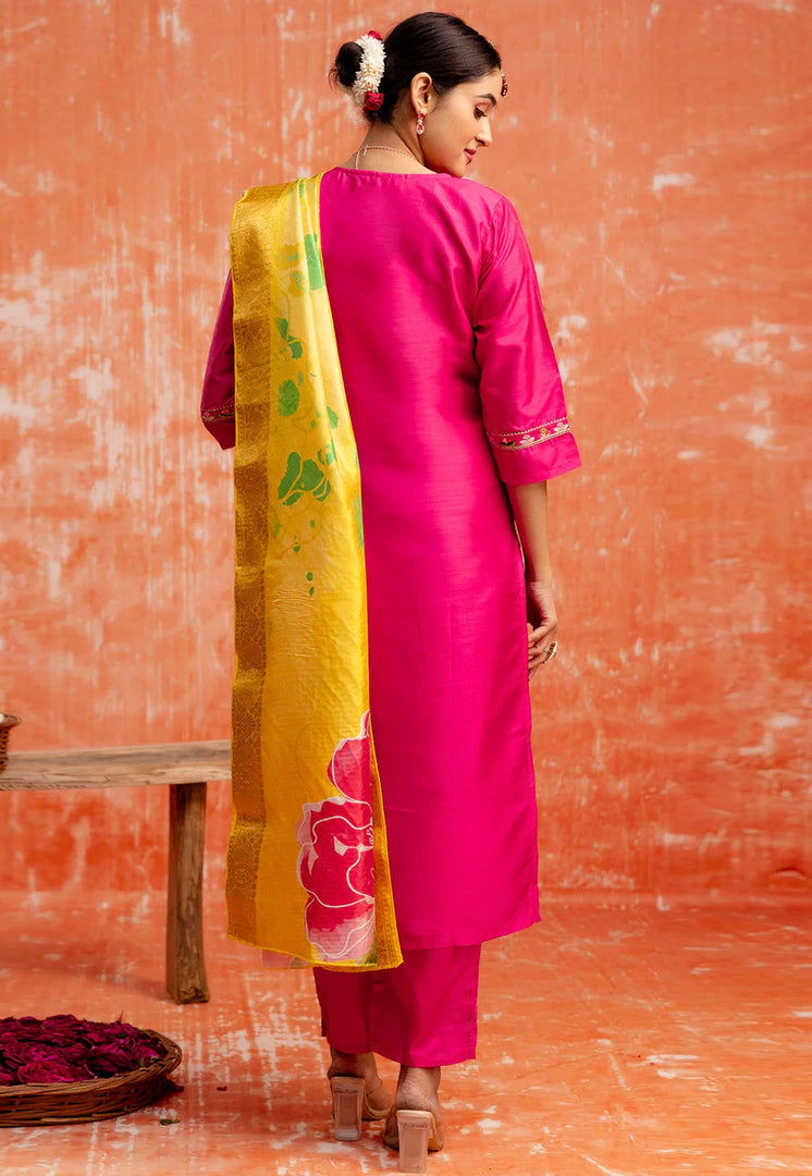 Pink Silk Readymade Pant Style Suit
