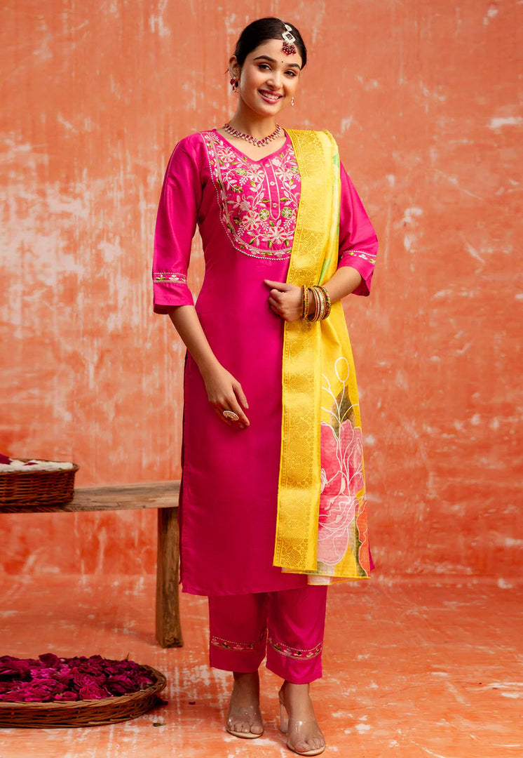 Pink Silk Readymade Pant Style Suit
