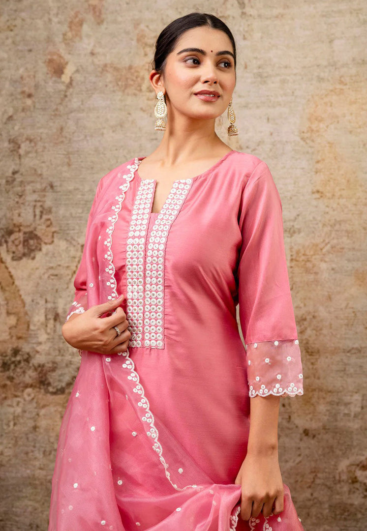 Pink Silk Readymade Pant Style Suit
