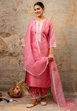 Load image into Gallery viewer, Pink Silk Readymade Pant Style Suit
