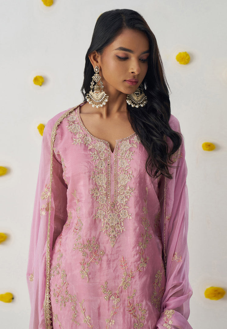 Pink Silk Readymade Pant Style Suit