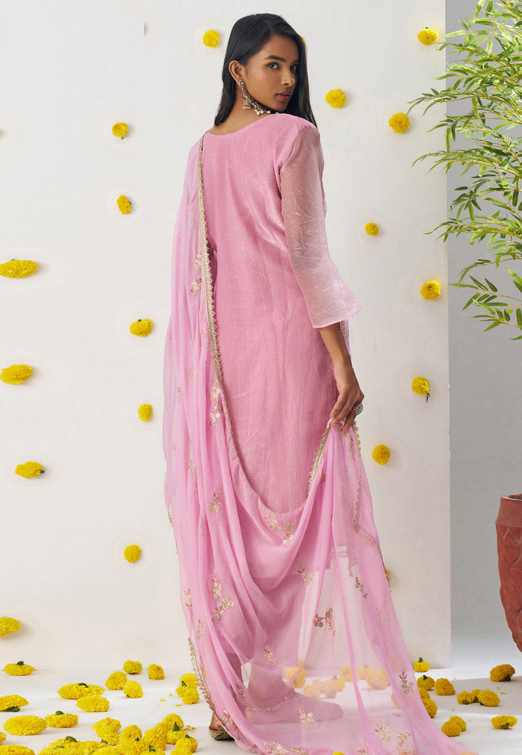 Pink Silk Readymade Pant Style Suit