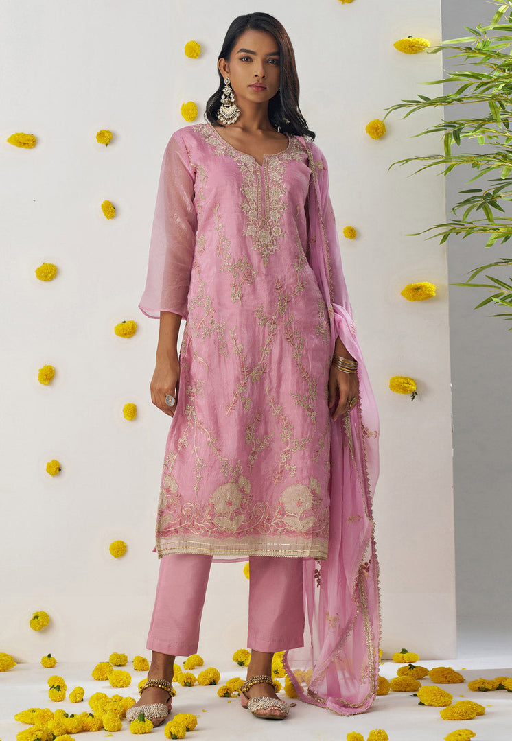 Pink Silk Readymade Pant Style Suit