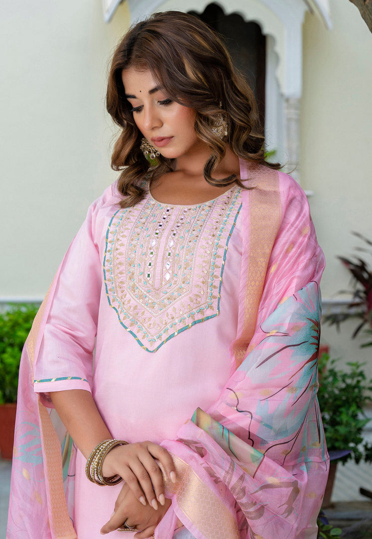 Pink Silk Readymade Pant Style Suit
