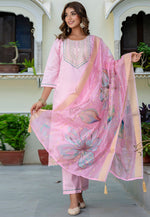 Load image into Gallery viewer, Pink Silk Readymade Pant Style Suit
