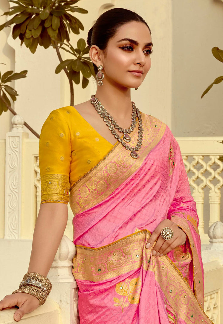 Pink Silk Saree With Blouse