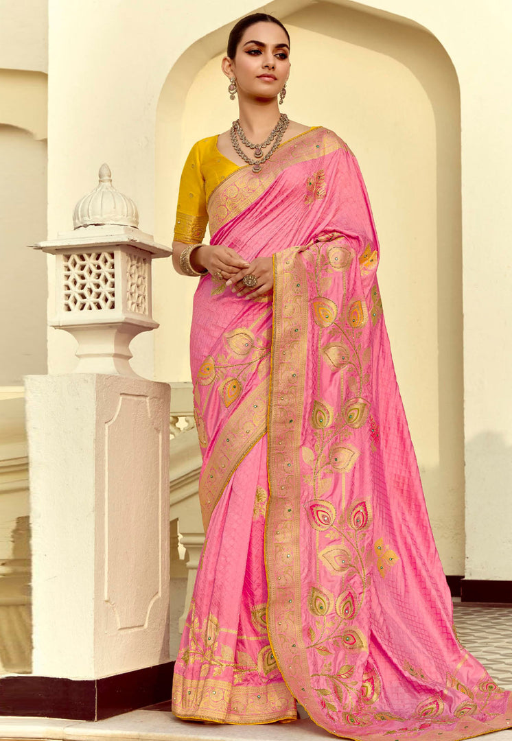 Pink Silk Saree With Blouse