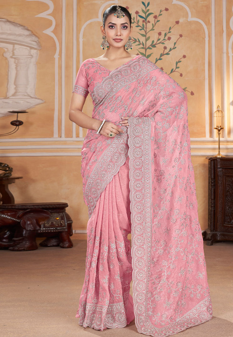 Pink Silk Saree With Blouse