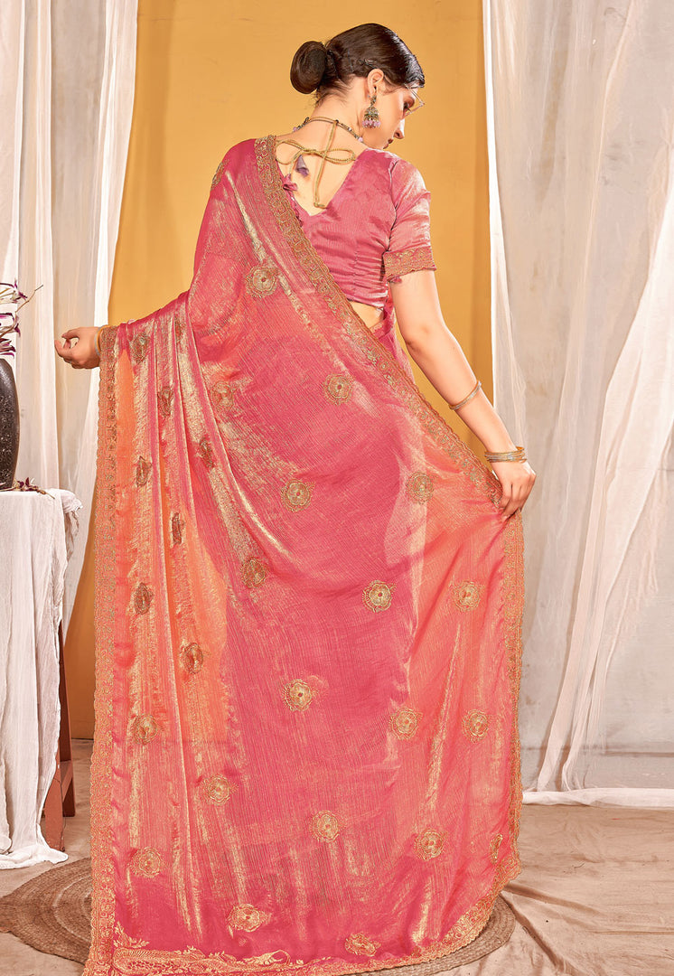 Pink Silk Saree With Blouse