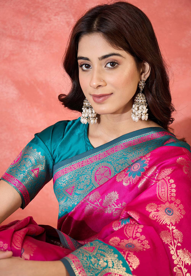 Pink Silk Saree With Blouse