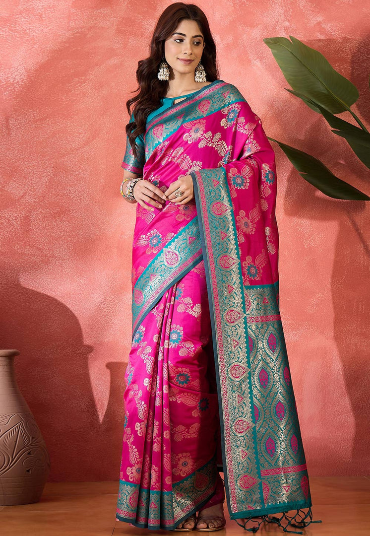 Pink Silk Saree With Blouse