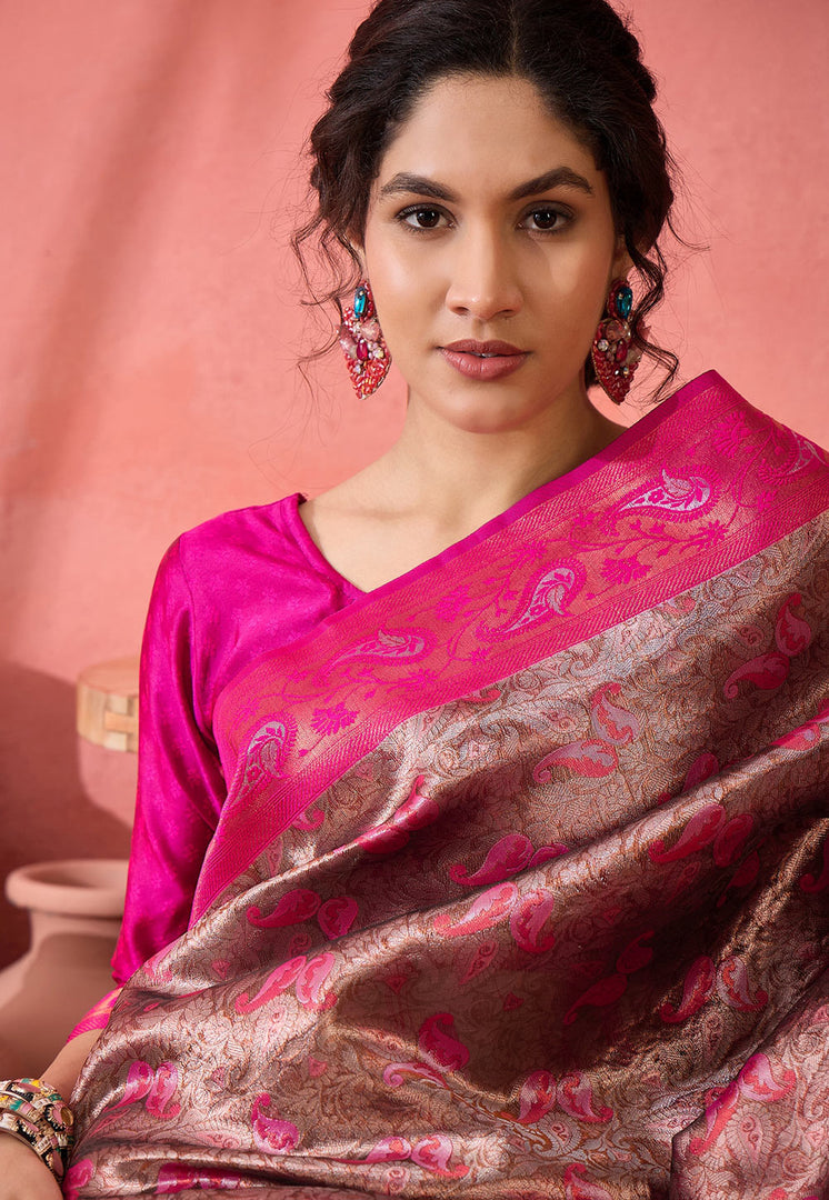 Pink Silk Saree With Blouse