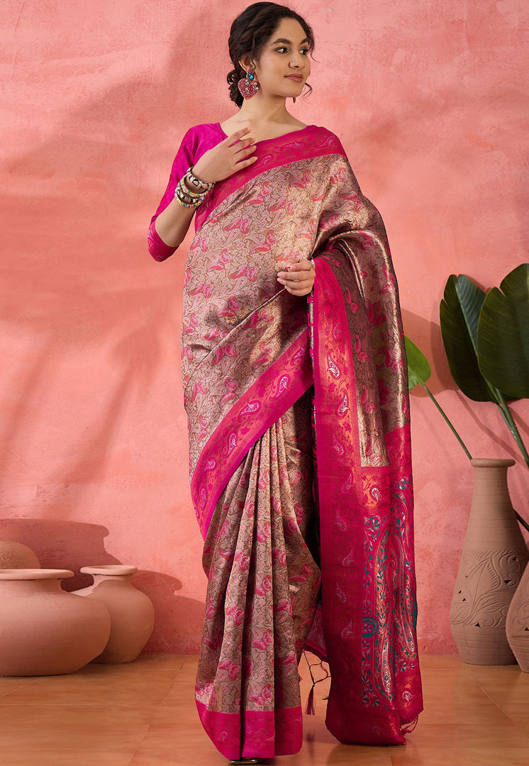 Pink Silk Saree With Blouse