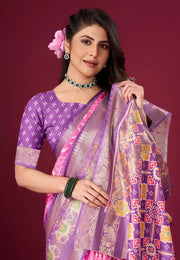 Pink Silk Satin Saree With Blouse