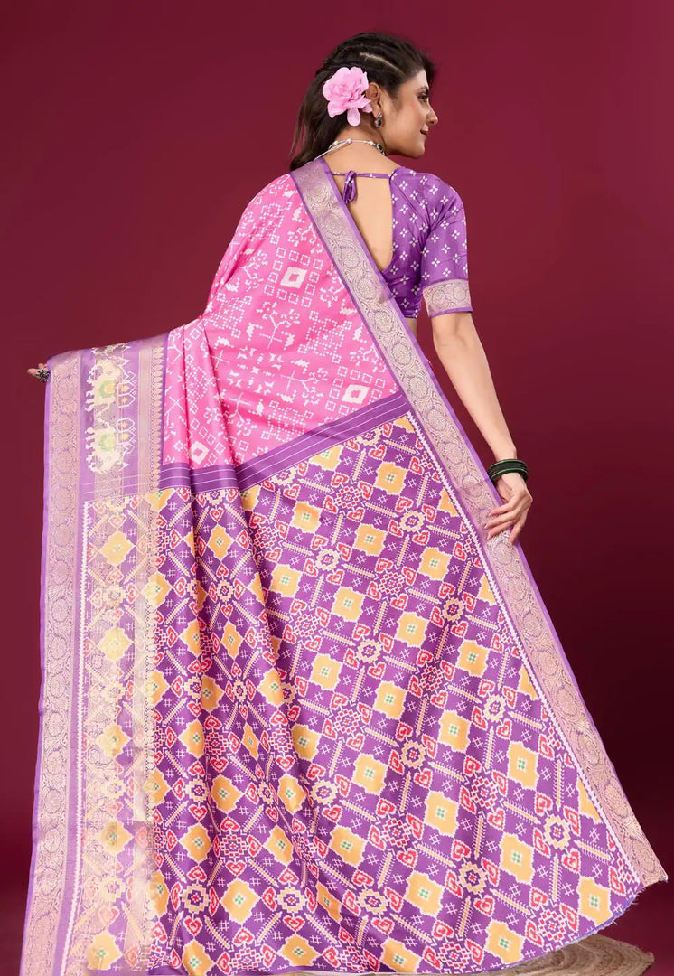 Pink Silk Satin Saree With Blouse