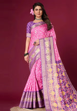 Load image into Gallery viewer, Pink Silk Satin Saree With Blouse