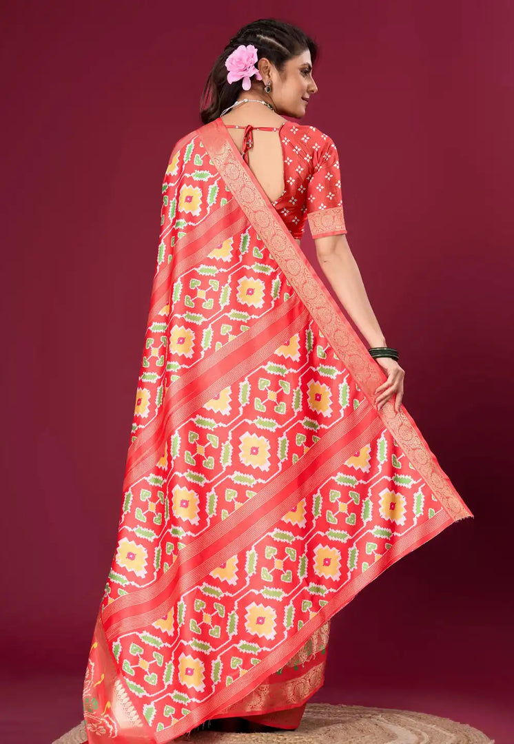 Pink Silk Satin Saree With Blouse