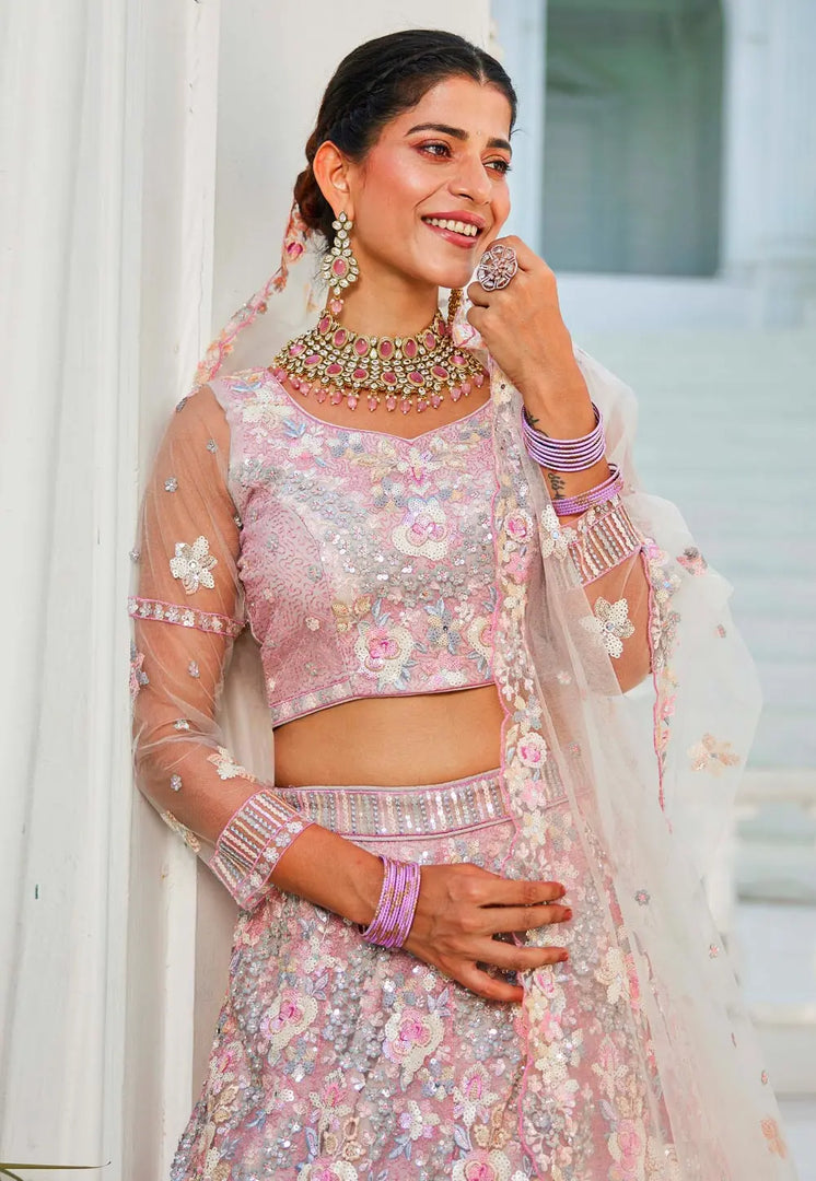Pink Tissue A Line Lehenga Choli
