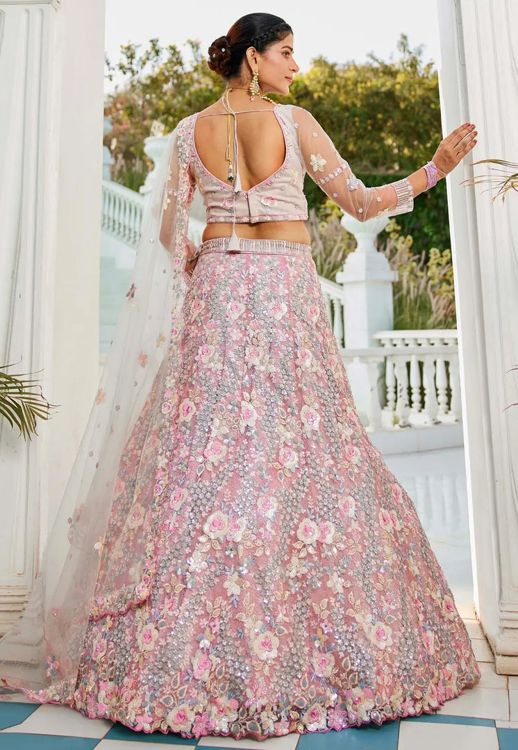 Pink Tissue A Line Lehenga Choli
